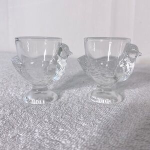 Vintage Clear Glass Chicken Shaped Egg Cups Shot Glasses x2